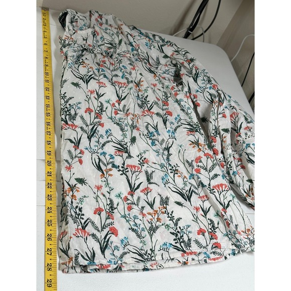 Lane Bryant Top Women 20 White Floral Button Up Long Sleeve Boho Textured Spring - Picture 10 of 10